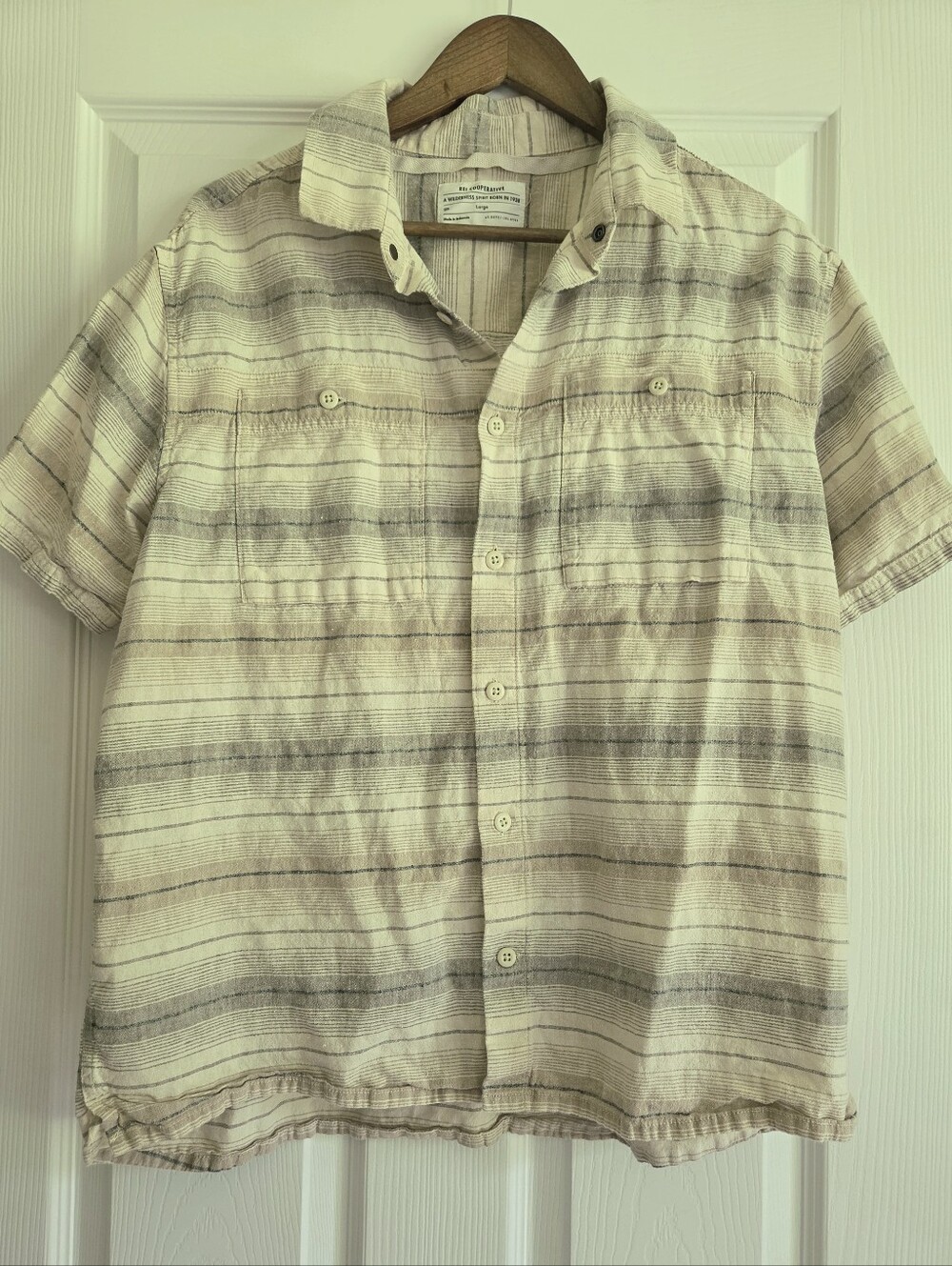 REI Co-op Hemp Organic Cotton Striped Button Down L